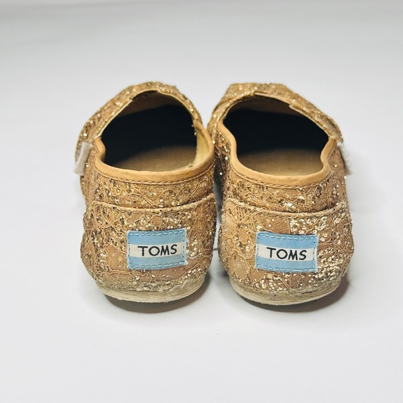 Gold Lace Shimmering Glitter Slide-On Toms Espadrilles/Alpartagas - 7, worn once - Picture 3 of 16